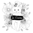 Chat amoureux parmi les fleurs &eacute;panouies